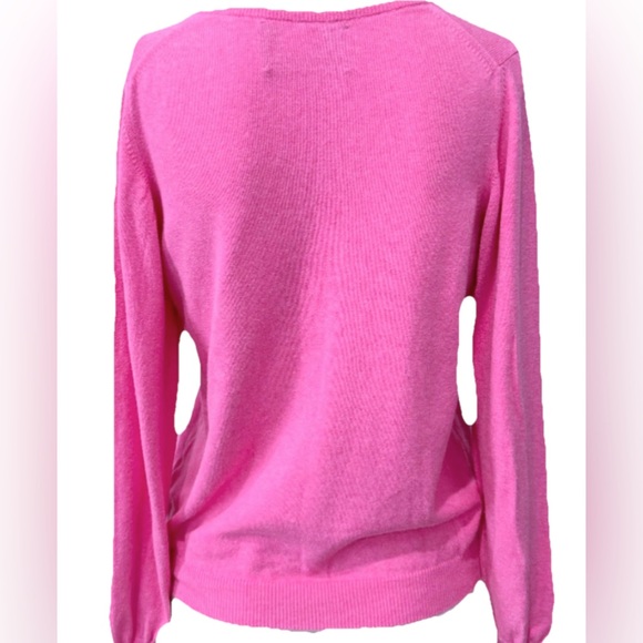 Barbour Women’s Pink V-Neck Sweater Size Medium Made in Scotland - Picture 3 of 8